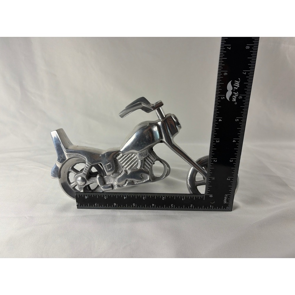 Vintage Cast Aluminum Motorcycle Chopper Figurine Silver Metal Bike Decor India - Picture 5 of 5